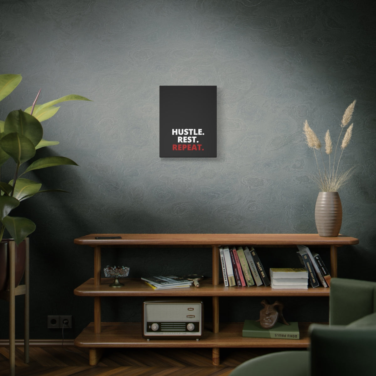 Hustle. Rest. Repeat. - Black - Matte Canvas, Stretched, 1.25"