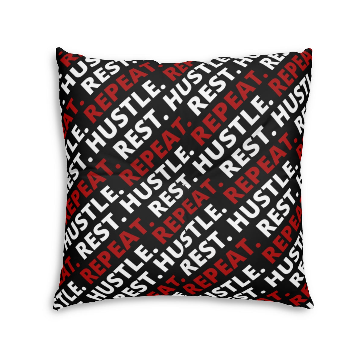 Hustle. Rest. Repeat. Tufted Floor Pillow, Square - Black