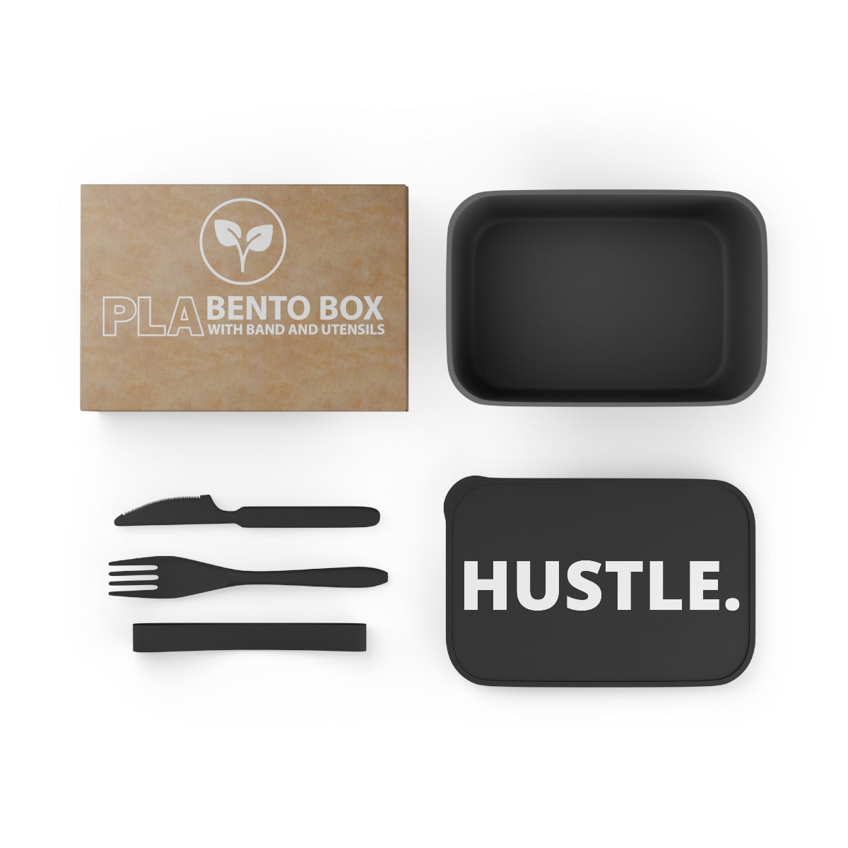 Hustle PLA Bento Box with Band and Utensils