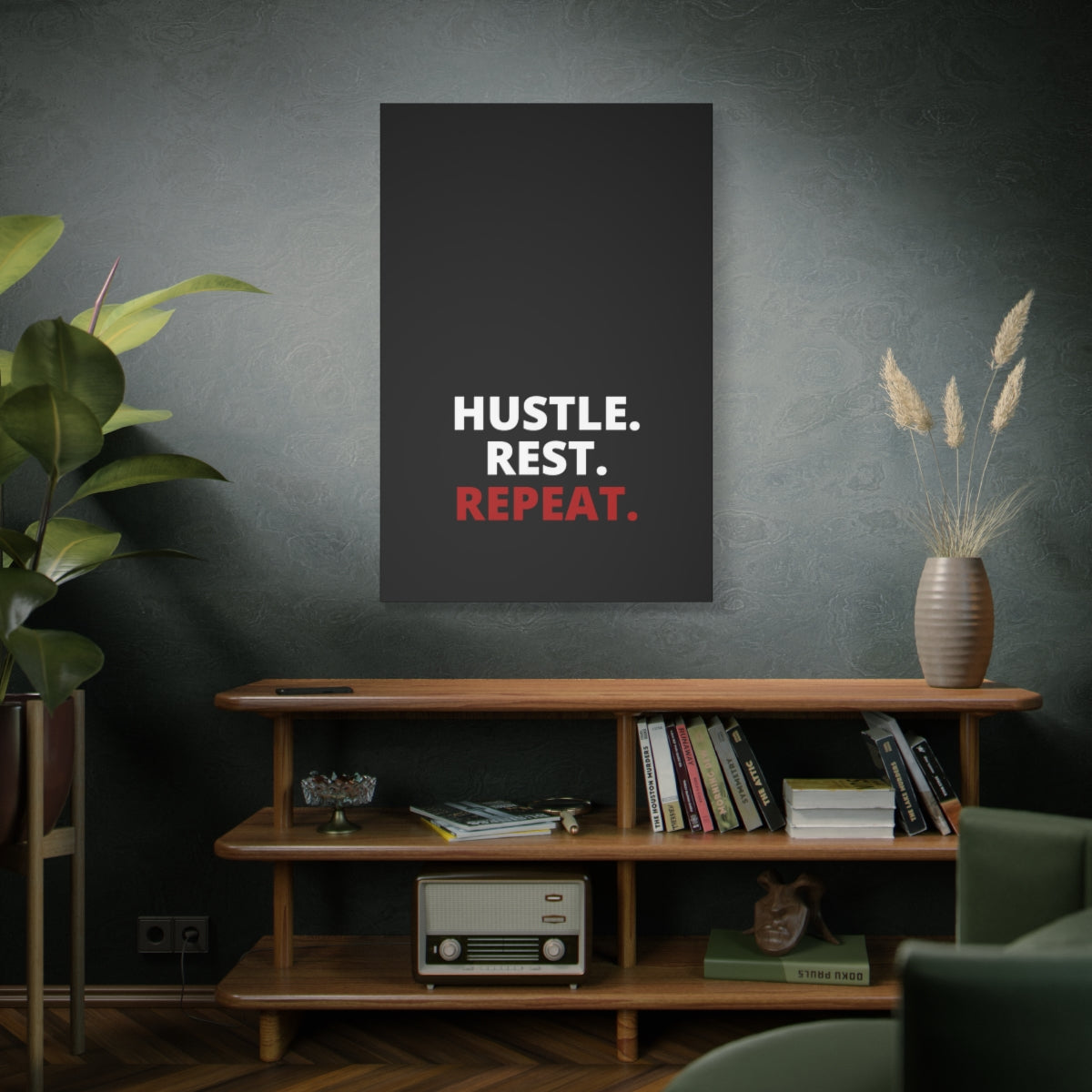 Hustle. Rest. Repeat. - Black - Matte Canvas, Stretched, 1.25"