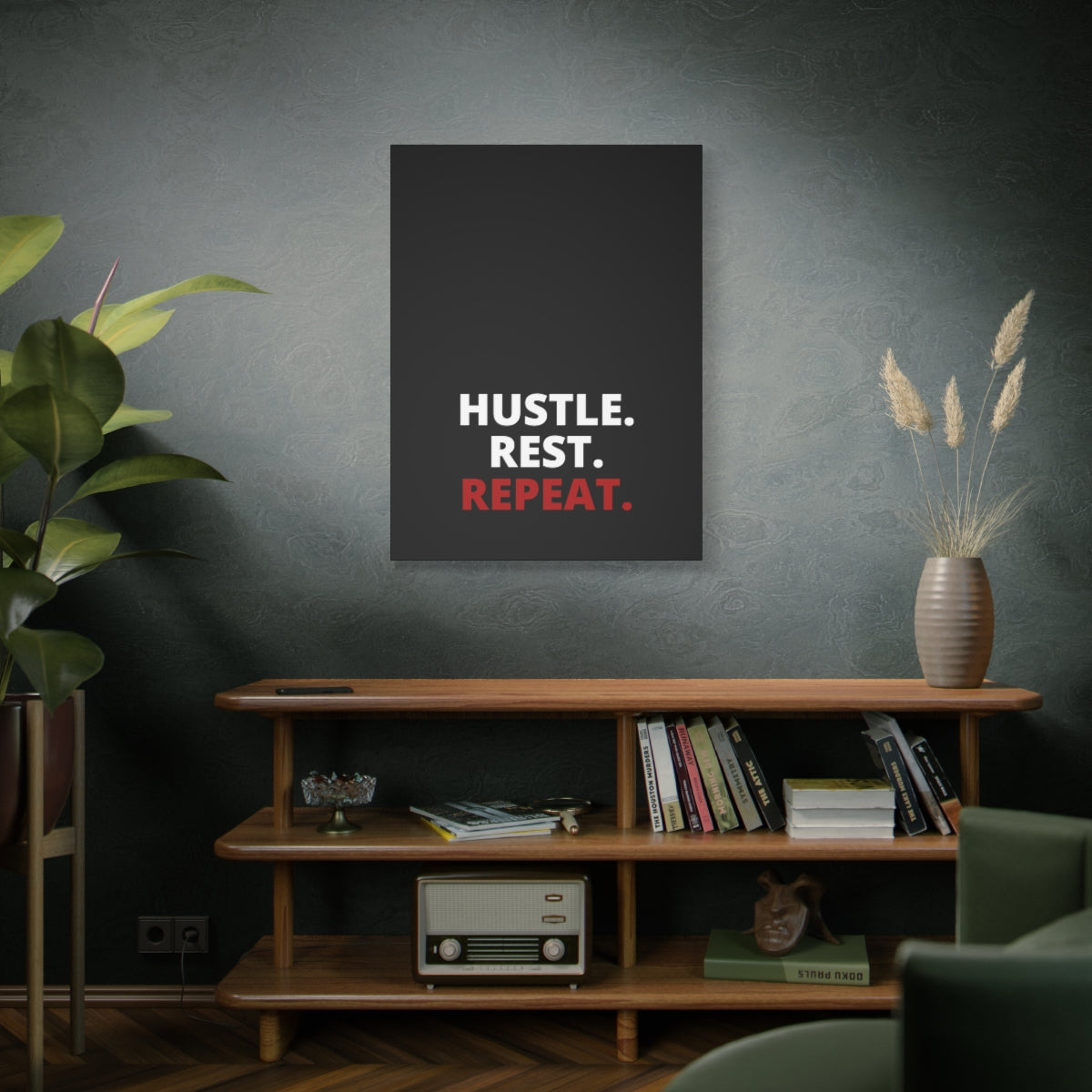 Hustle. Rest. Repeat. - Black - Matte Canvas, Stretched, 1.25"