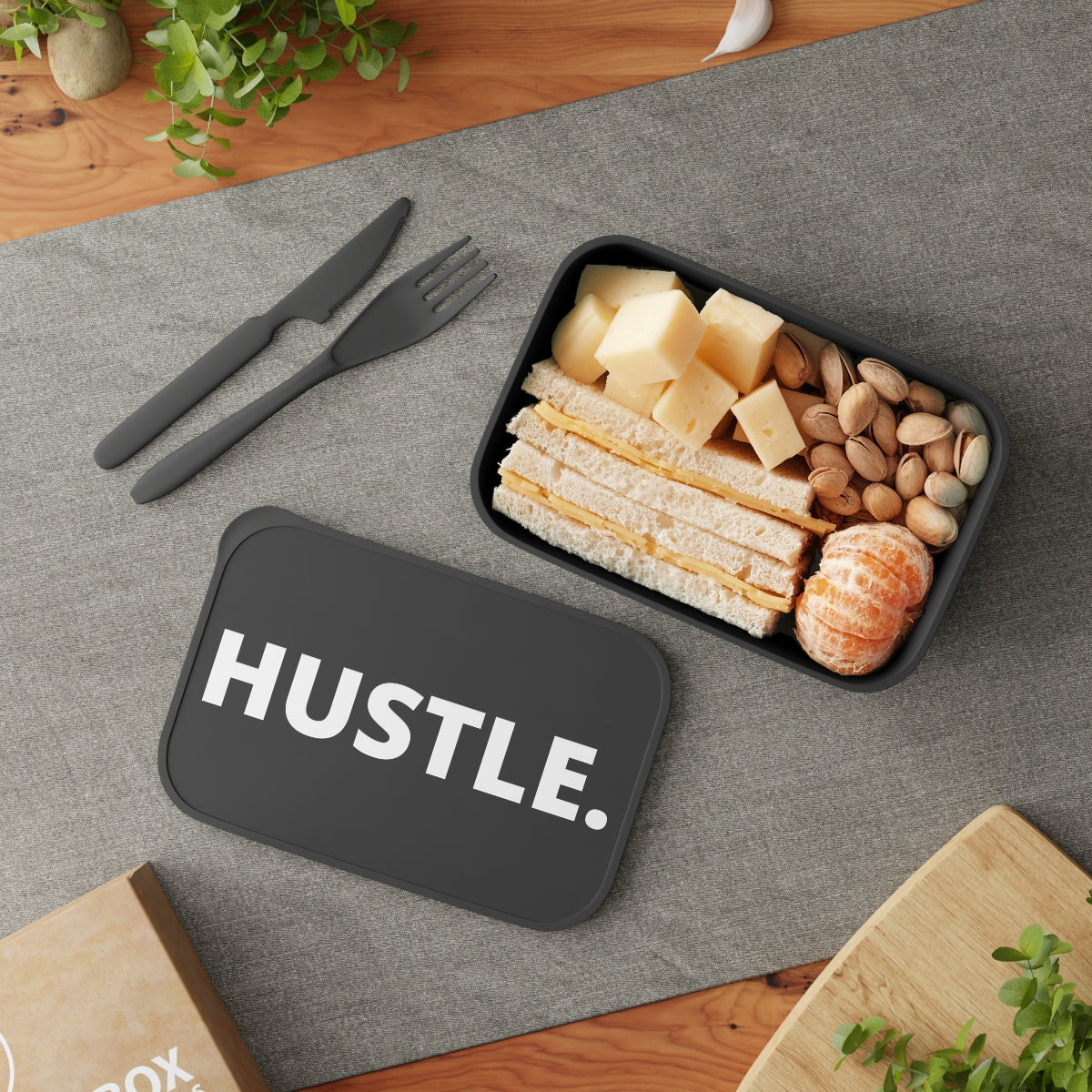 Hustle PLA Bento Box with Band and Utensils