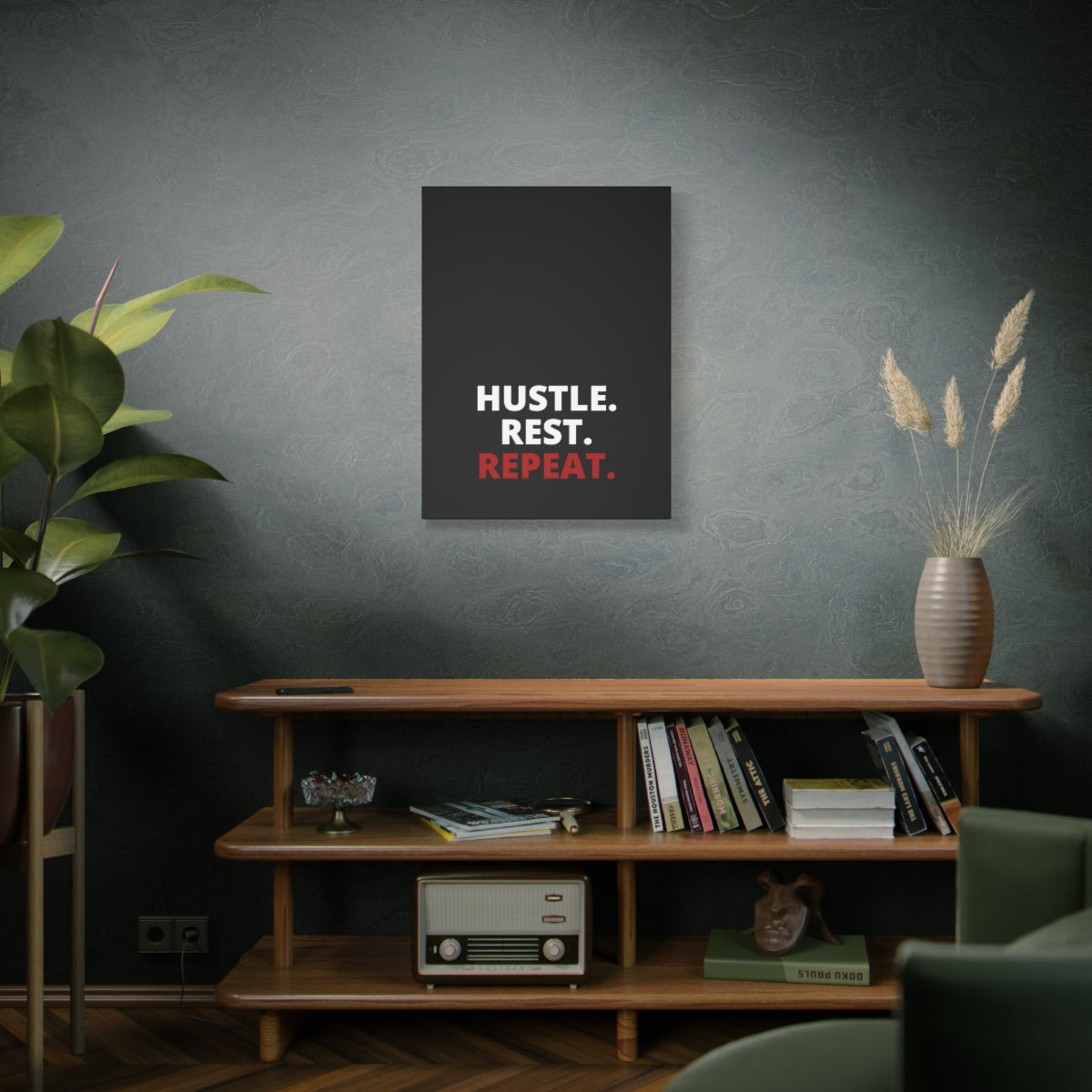 Hustle. Rest. Repeat. - Black - Matte Canvas, Stretched, 1.25"