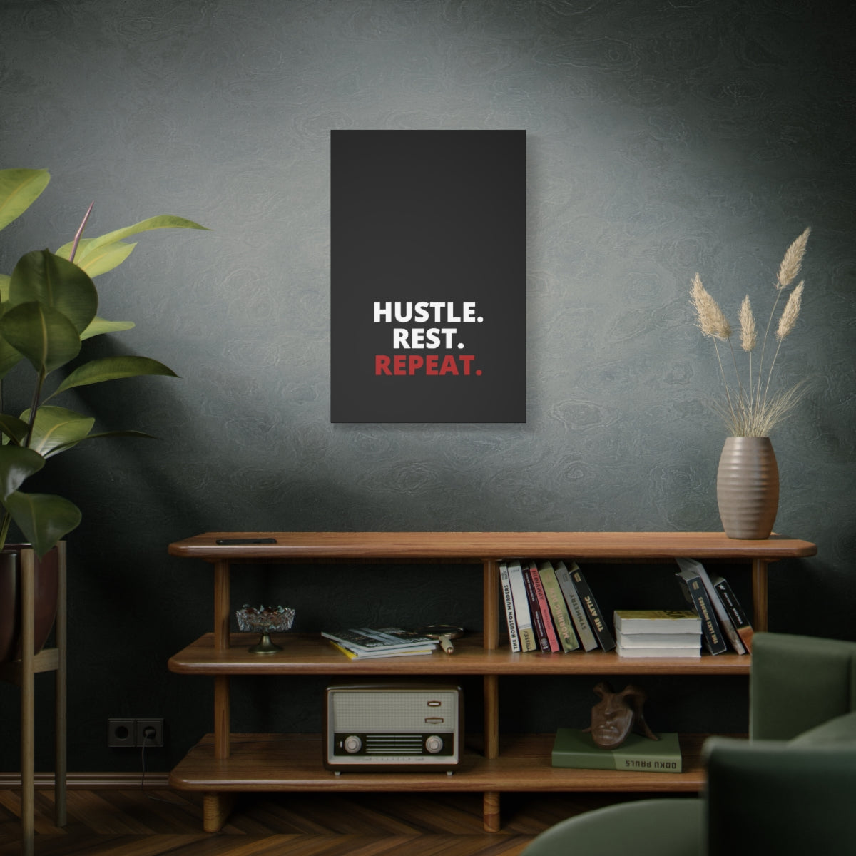 Hustle. Rest. Repeat. - Black - Matte Canvas, Stretched, 1.25"