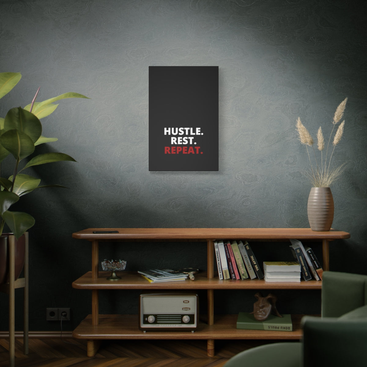 Hustle. Rest. Repeat. - Black - Matte Canvas, Stretched, 1.25"